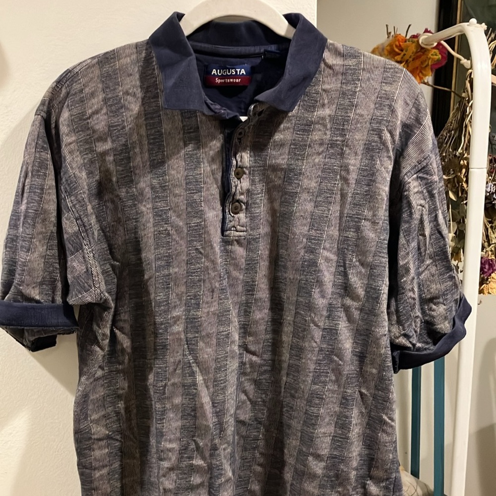 Men’s Polo Augusta Sportswear Navy Blue and White 100% Cotton